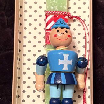Easter candles with wooden knight figure new