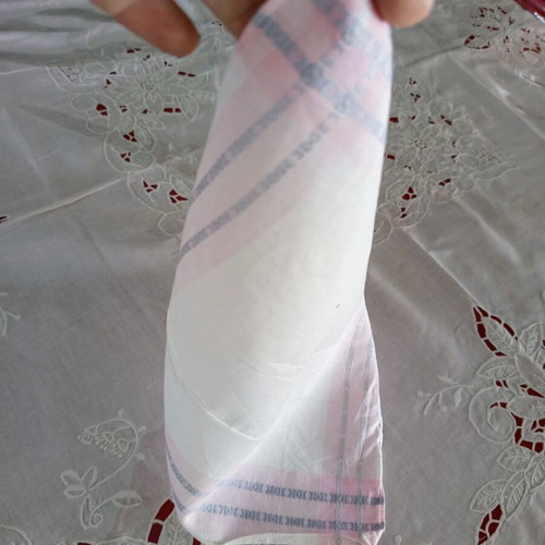Set of 2 vintage women's handkerchiefs used with pink and aqua stripes