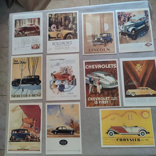 Vintage car advertising postcards set of 16, like new