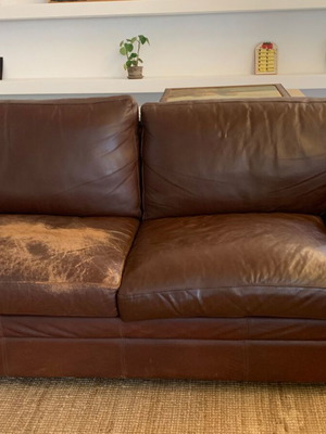 Halo leather sofa set used, 2 three-seaters, premium distressed leather
