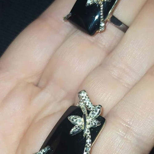 Silver jewelry set 925 with onyx and zirconia pendant and ring like new