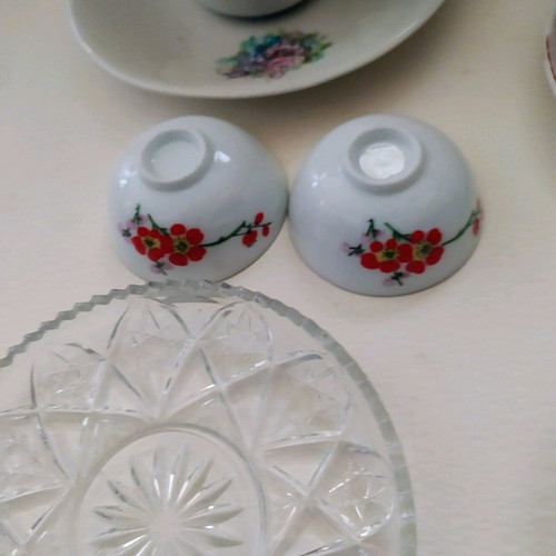 Vintage cups and dessert plates used, set