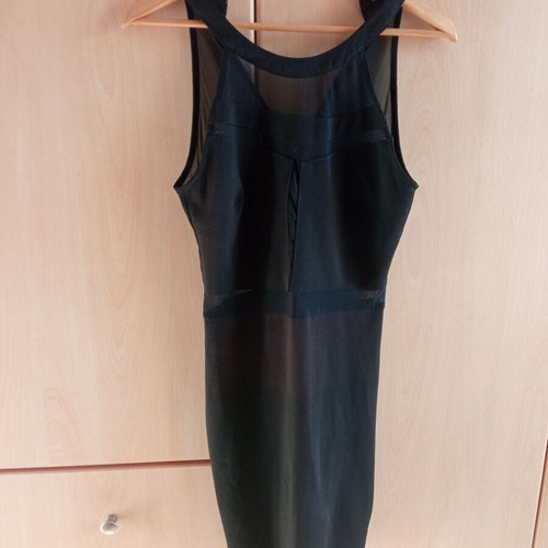 Morena Spain Black Evening Midi Dress with Mesh Details size L like new