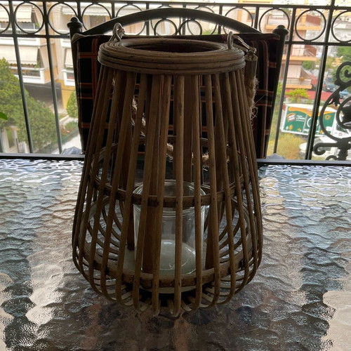 Bamboo rattan decorative lantern with glass holder