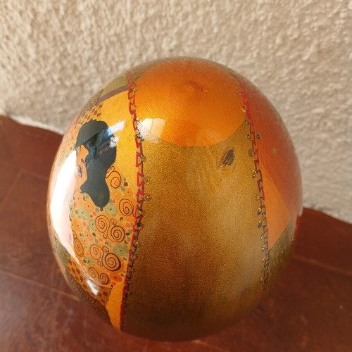 Wooden Egg Hand-Painted with Gustav Klimt Portraits Like New