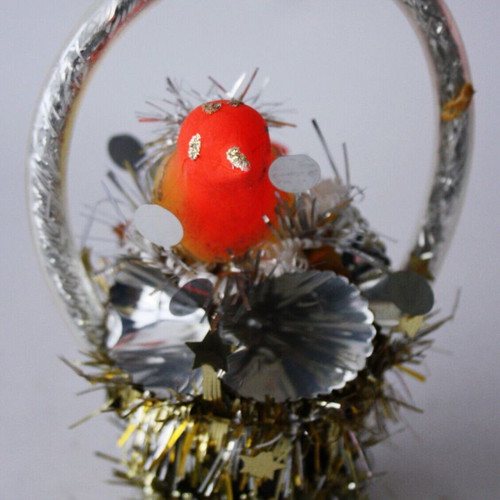 Christmas decorative bird in basket from 1970s new