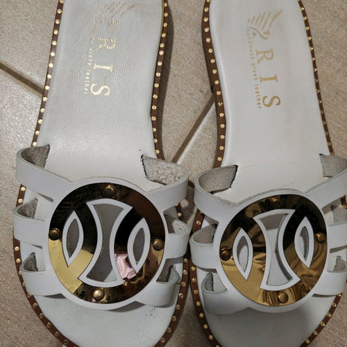 Iris white leather slippers with gold details, like new, size 38