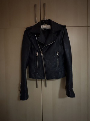 Balenciaga leather biker jacket like new, dark blue and black