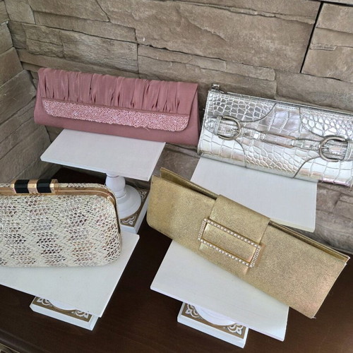 Αμπιγέ τσαντάκια χεριού μεταχειρισμένα, πακέτο 4, χρυσή, ασημί, σάπιο μήλο, χρυσομπέζ