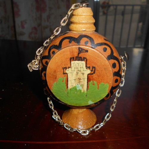 Eptaetia wooden decorative flask 2-sided used, height 10 cm