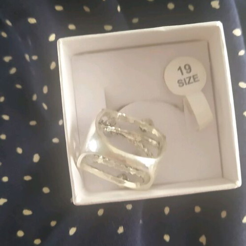 Steel ring size 19 fits also 18, new, silver color