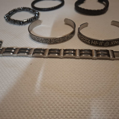 Men's Stainless Steel and Leather Bracelets like new, set of 23