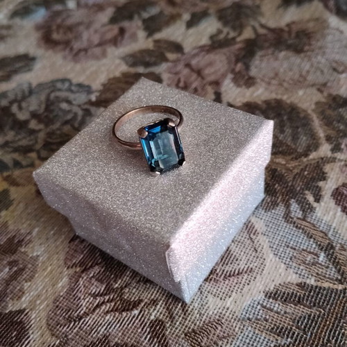 Silver ring with large blue crystal, like new