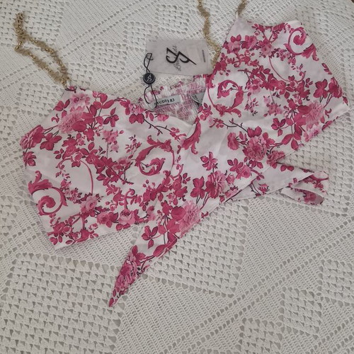 Studio83 crop top new with tags, white and pink, metal straps