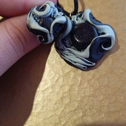 Handmade necklace and ring set with black stone like new