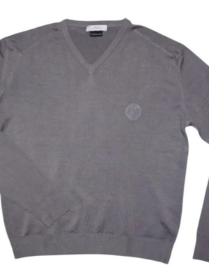 Versace Collection Medusa logo V-neck sweater new, grey, XL