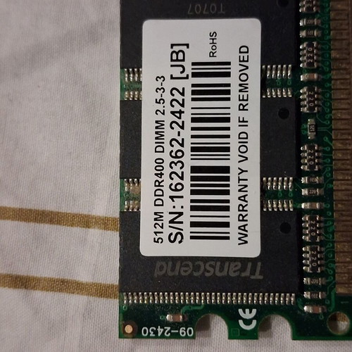 Transcend 512M DDR400 DIMM RAM like new, DDR1