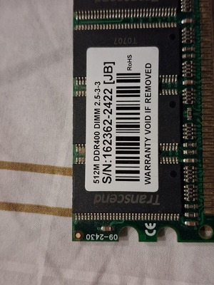 Transcend 512M DDR400 DIMM RAM like new, DDR1