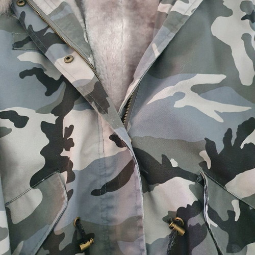 Women's grey army style coat new with lining and removable fur