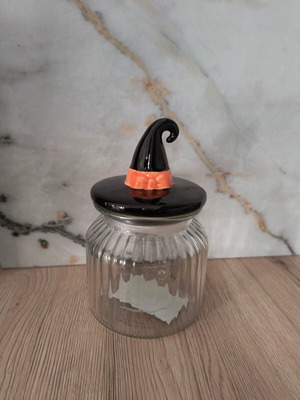 Glass vase with witch hat Halloween lid new