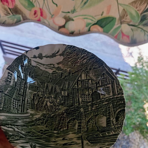 Alfred Meakin The Post House vintage green transferware bowl