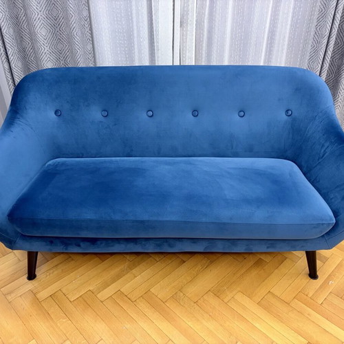 Velvet two-seater sofa deep blue like new