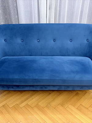 Velvet two-seater sofa deep blue like new