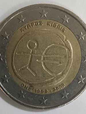 Cyprus 2€ 2009 Commemorative Coin 10 Years Economic and Monetary Union used