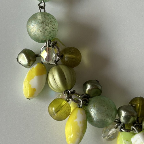 Handmade summer necklace with beads used, mint and lime colors