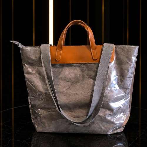 Tote bag large grey with brown handles new
