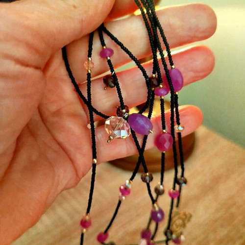 Long women's necklace like new, gold-plated silver multicolor