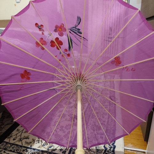 Traditional Asian parasol purple with painted flowers