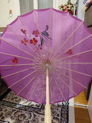 Traditional Asian parasol purple with painted flowers