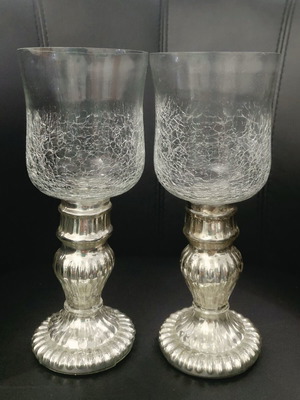 Candlesticks metal and glass with crackle effect, like new, set of two
