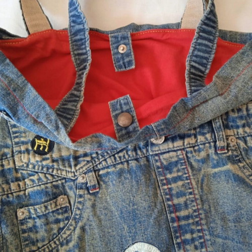 Handmade denim shoulder tote bag used, blue, cotton