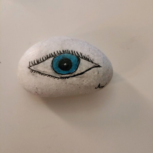 Hand-painted sea stone with eye for good luck, new
