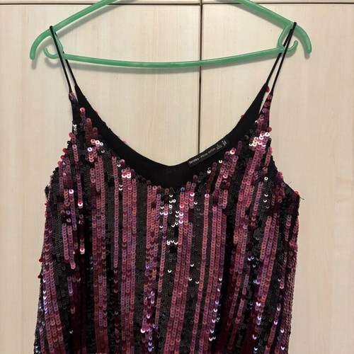 Bershka sleeveless top used with rhinestones, black and purple, size S