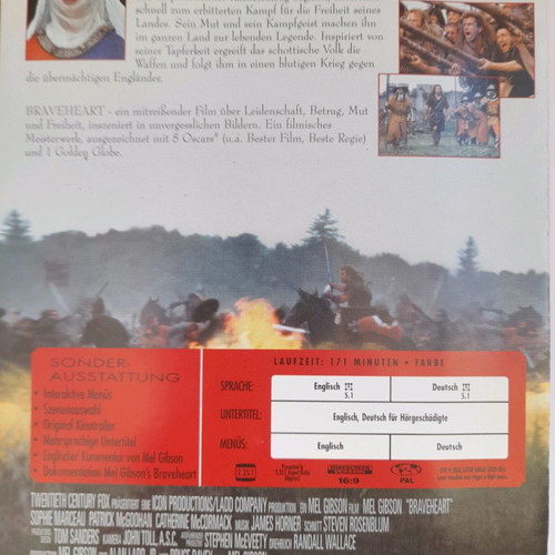 Braveheart DVD used, 2-disc set, English/German subtitles