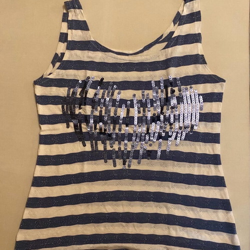 Sleeveless striped mariniere blouse like new, one size, white
