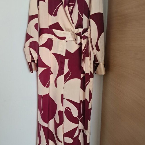 Mango women's jumpsuit with belt, long sleeves, beige and purple