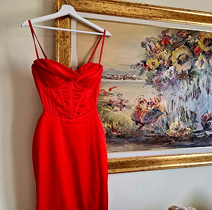 Επίσημο φορεμα σατεν Αφορετο, ΒetterShopBoutique με κορσέ στο μπούστο, μπανελα στο στήθος και κλεισιμο με φερμουαρ