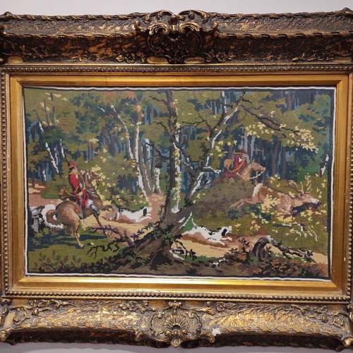 Handmade embroidery used in gold frame 105x80
