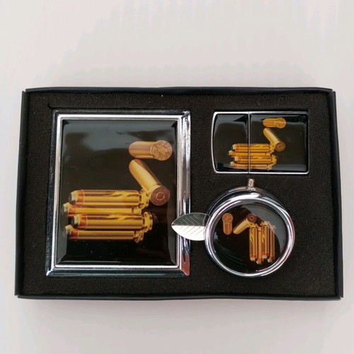 Set of cigarette case, lighter and personal ashtray new