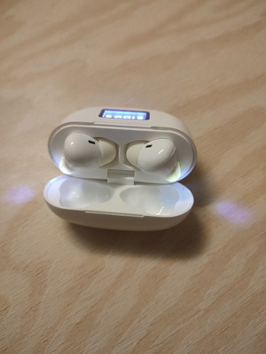 Bluetooth wireless earbuds with USB-C charging case used