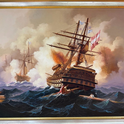 Sylvana Samartzidou Oil Painting Used, Battle of Lissa in Frame