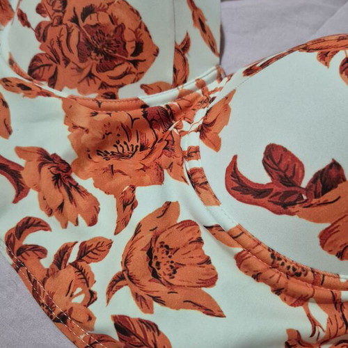 Floral bikini set with high-waisted slip and bustier top size L like new
