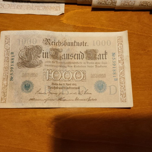 German collectible banknotes used, pack of 11, dated 21/04/1910