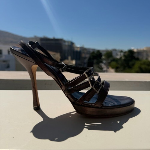 Gianni Versace Metallic Anthracite Strappy Platform Sandals size 38 used