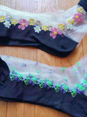 Women's socks new, 2 pairs embroidered with transparency one size