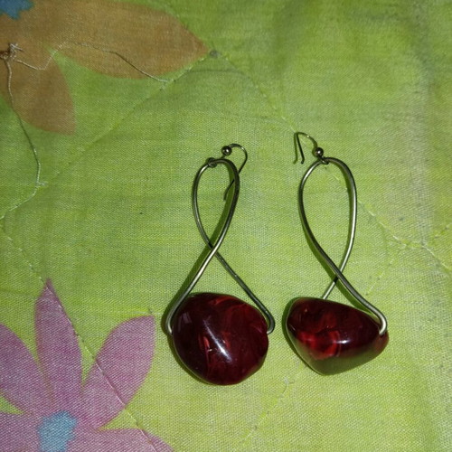 Handmade earrings with dark red stone like new